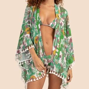 NWT Trina Turk Cacti Fringe Kimono o/s